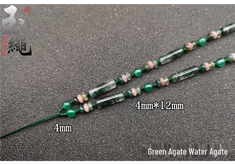 Natural Jade and Red Agate Bead Pendant Necklace Rope