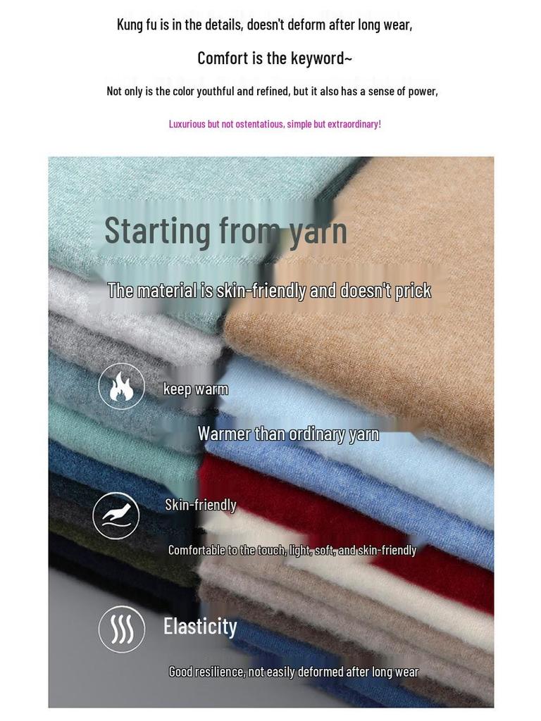 Men's Cross-Border Exclusive 100% Wool Half-High Neck Loose Knit Pullover Sweater