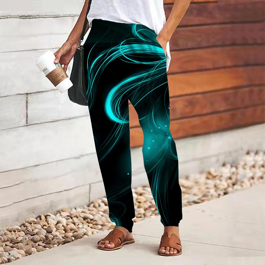 

Женские брюки с абстрактным принтом, на шнуровке, с эластичной талией, свободные брюки, повседневные длинные брюки, брюки с карманами 2XL синий
