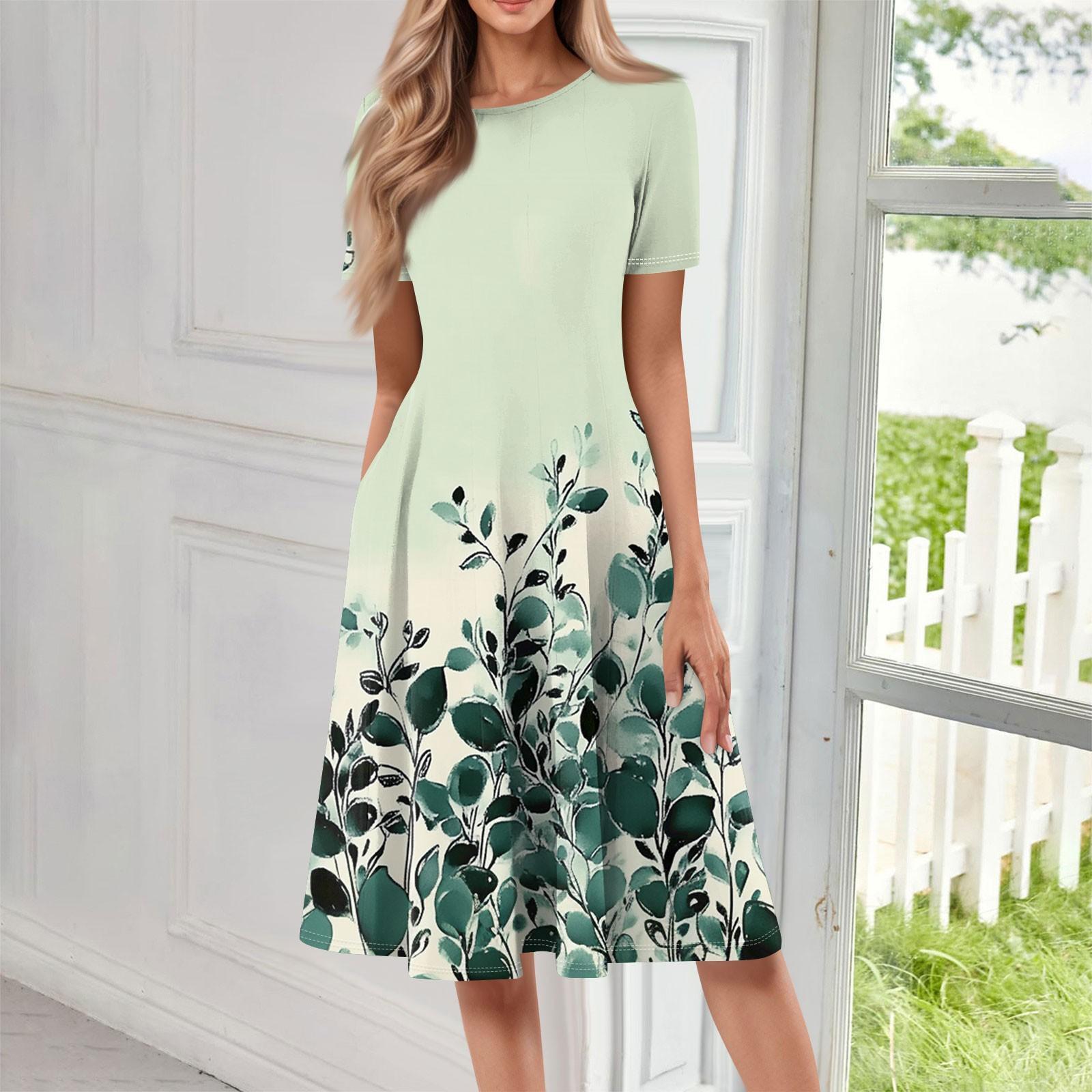 

Женское свободное повседневное и модное платье с круглым вырезом и короткими рукавами, средней длины с принтом XXL