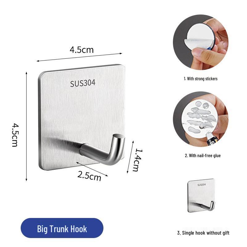 Ganchos de pared adhesivos de acero inoxidable duraderos - Sin taladro, Fuerte capacidad de carga, Ganchos metálicos para ropa sin dejar marca
