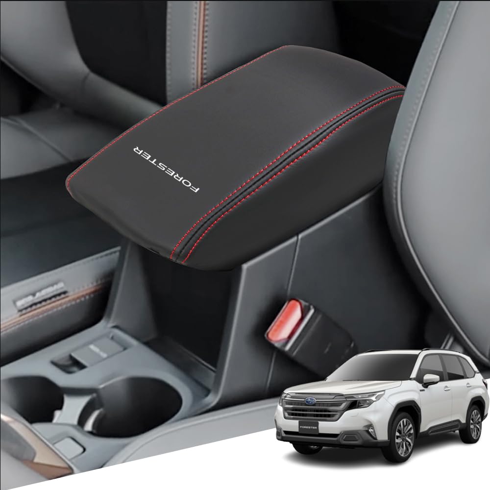 Hearsheng Leather Armrest Box Cover for Subaru New Forester Series 2025 Custom Interior Protective Easy Design with Red Cover/Console SL5/SL (April