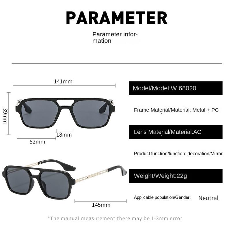 Retro Square Sunglasses Men Women Unisex Fashion Double Beam Trendy European American Style UV Protection