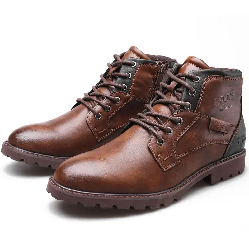 Botas vintage de moda para hombre, zapatos de otoño-invierno 2024, botas de cuero de alta calidad con cremallera lateral, botines para hombre, talla grande 39-48
