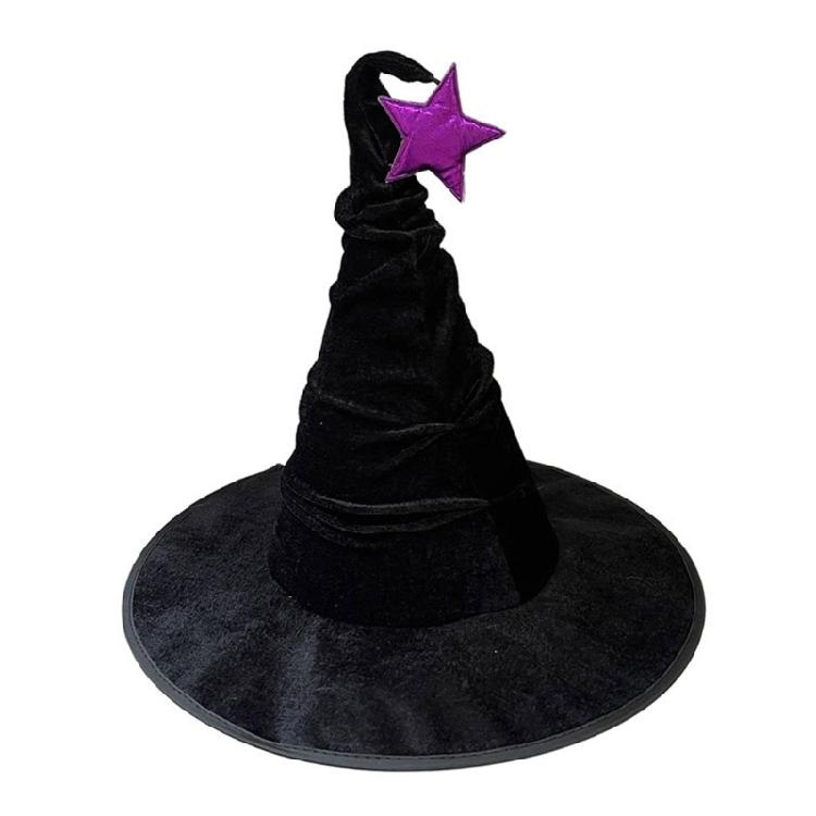 Halloween Witch Hat Pleated Wizard Caps for Women Girls Wizard Cosplay Costume Accessories Star Pointed Hat Gifts