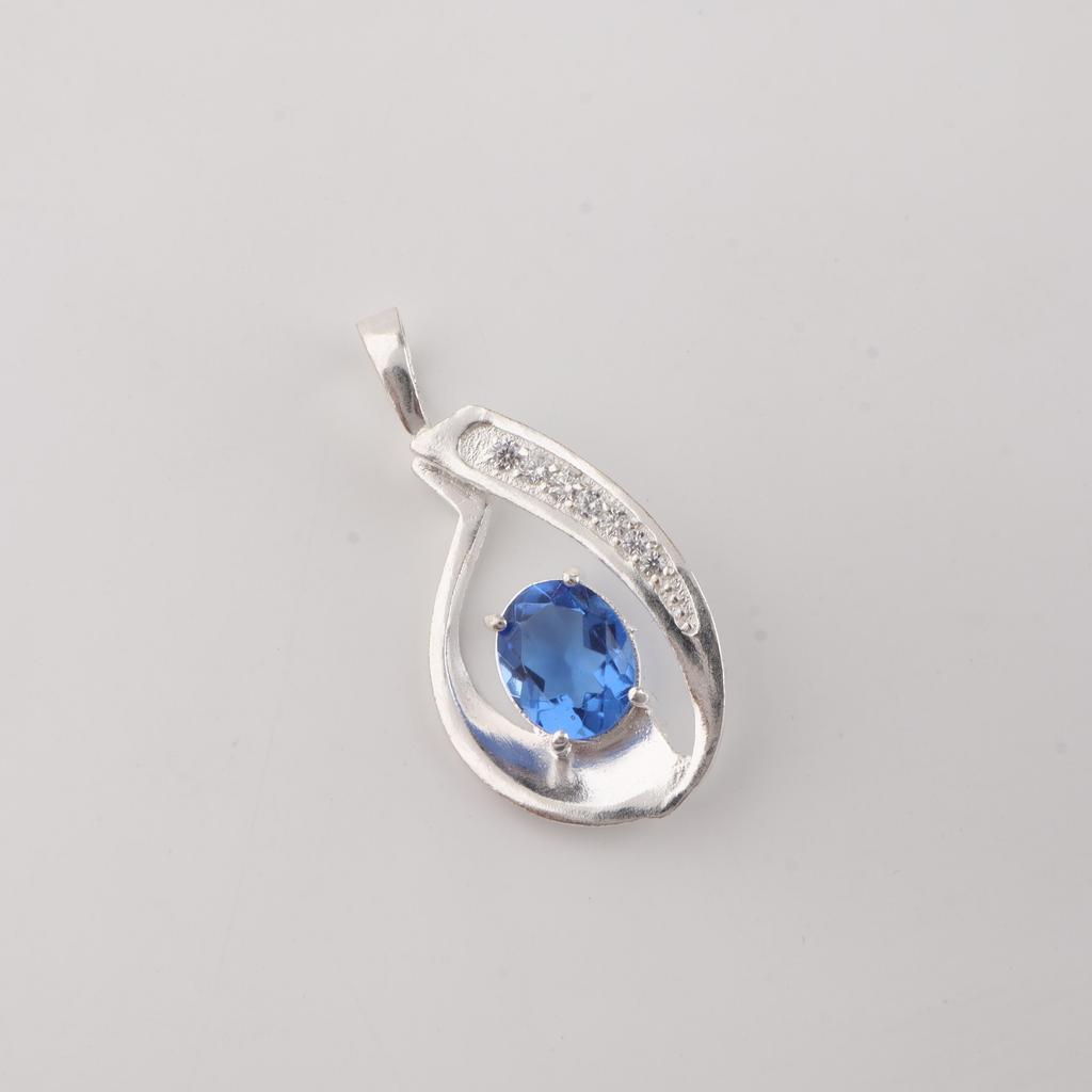 Tanzanite Gemstone 925 Sterling Silver Women Jewelry Designer Zircon Pendant 1.4" Gift For Mother CZP-16-2