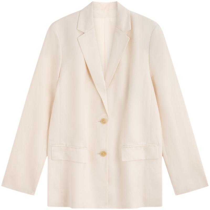 Calvin Klein Simple White Summer Collection Linen Blend Notched Lapel Casual Blazer Women blazer Oatmeal-White 40WK551