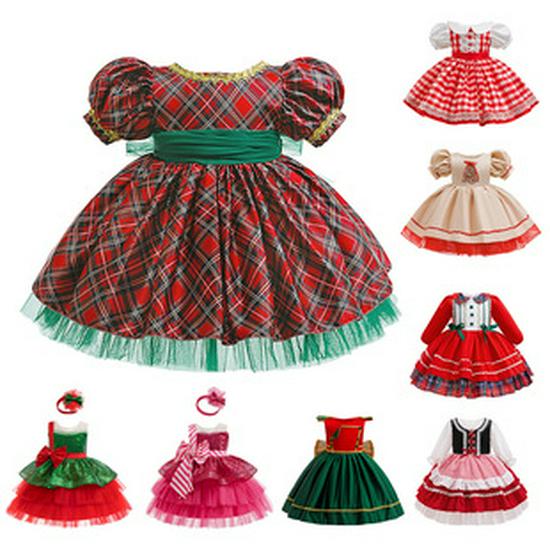 Vestido de Piano de Cetim de Desenho Animado de Natal Europeu e Americano para Meninas