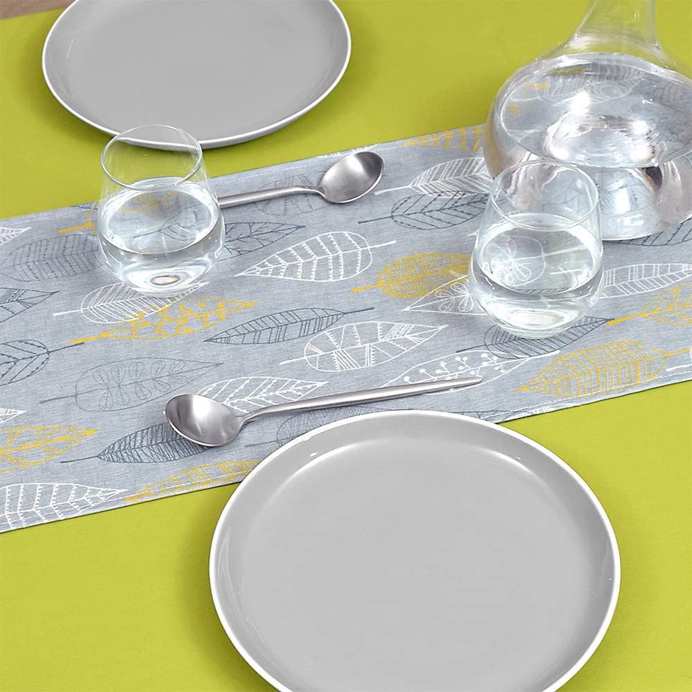 STYLE Decor Table Runner Laminated Waterproof Nordic Table Center 210cm Wipeable Gray Leaf Simple W2702330