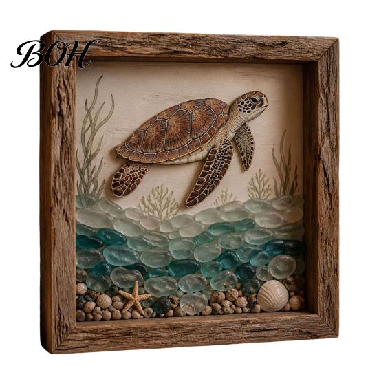 Exquisite Design Ornament Sea Glass Art Painting with LED Light, DIY Mosaic Arts and Craft Kit, Picture Frame Lamp Ocean Themed Beach Kit for