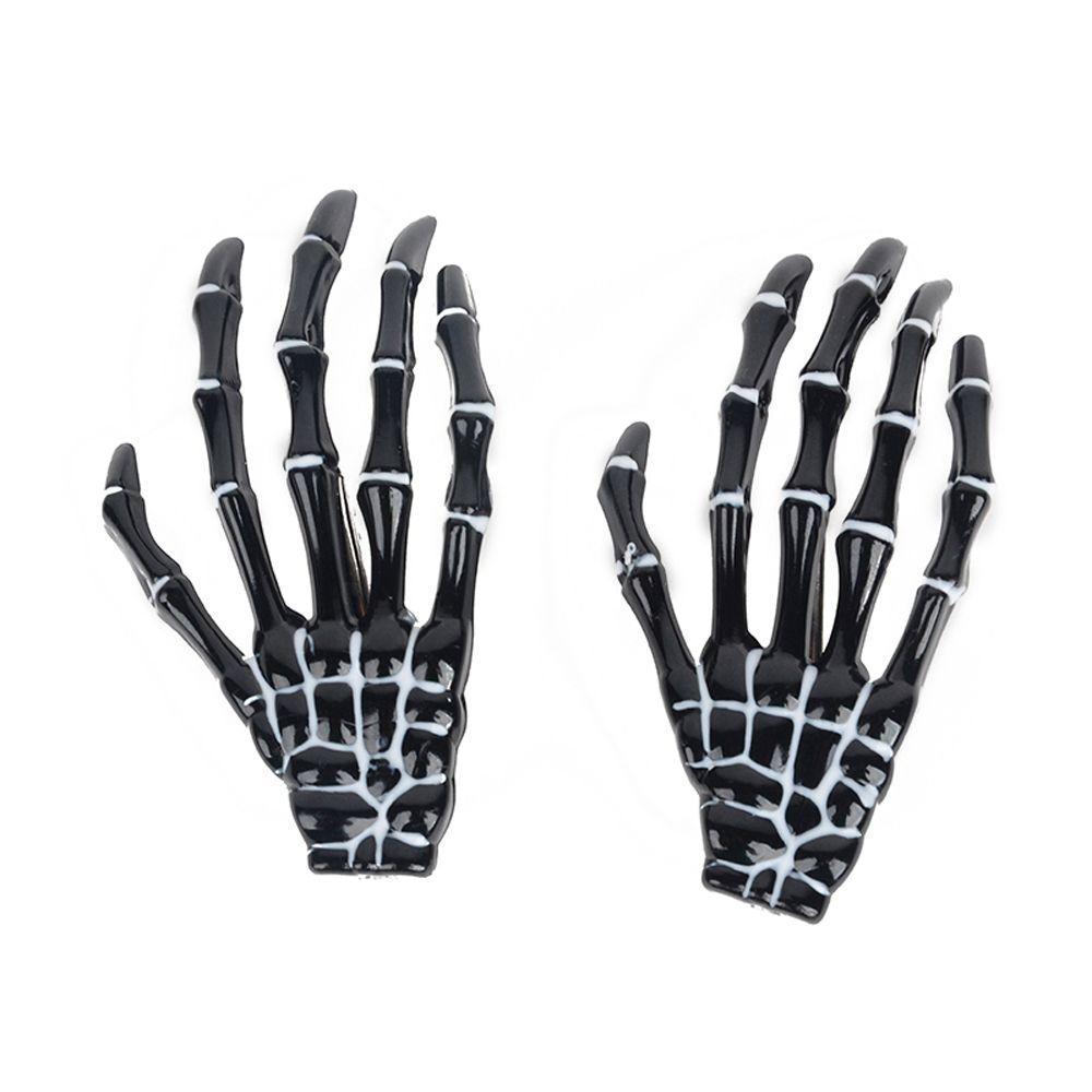 2PCS Women Harajuku Skull Skeleton Hand Hair Clip Bone Claw Hairpin Halloween Hair Accessories