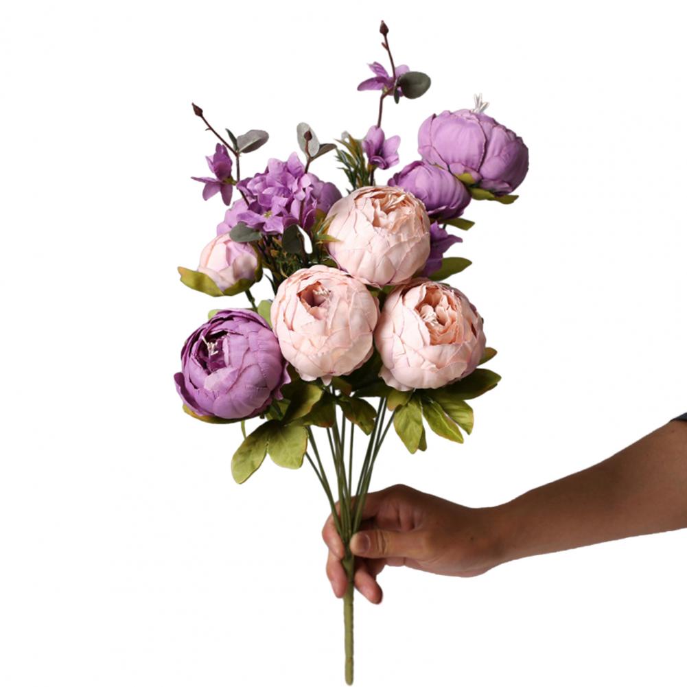 Bouquet di Peonie Artificiali Rosa Cipria in Seta, 13 Teste di Peonie Artificiali, Artigianato Artistico Fai da Te, Decorazione per Matrimonio e Casa