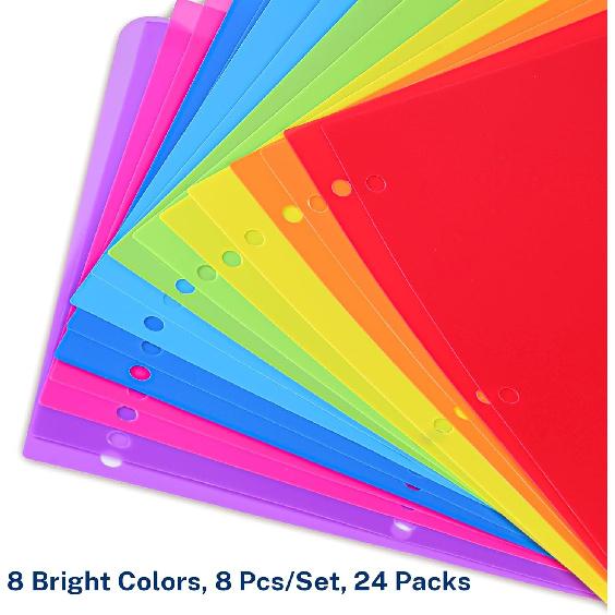 Dividers for 3 Ring Binder, 8 Tab Vibrant Colors 3 Sets 24 Pcs Plastic Binder Dividers with Tabs, 3 Hole Punched Tab Dividers Letter Size for School