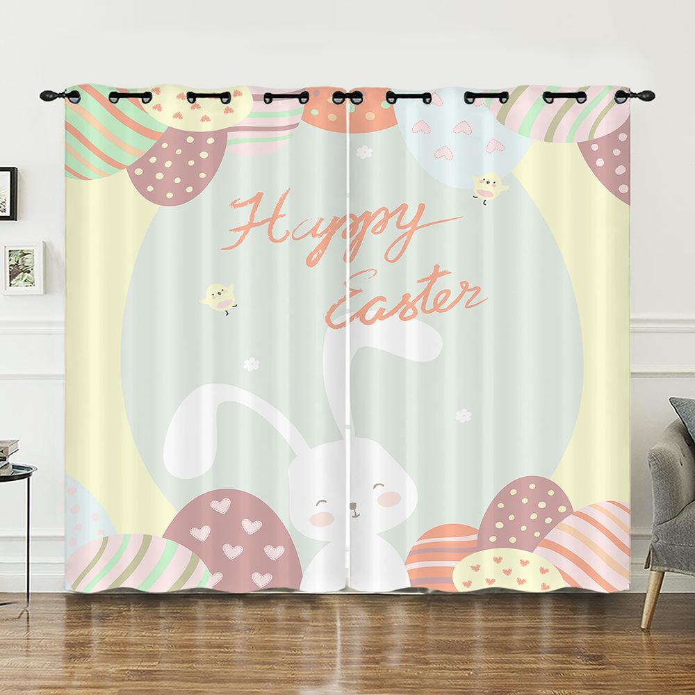 Curtains Animal Rabbit Egg Easter Curtain Digital Printing Blackout Curtain No Punching