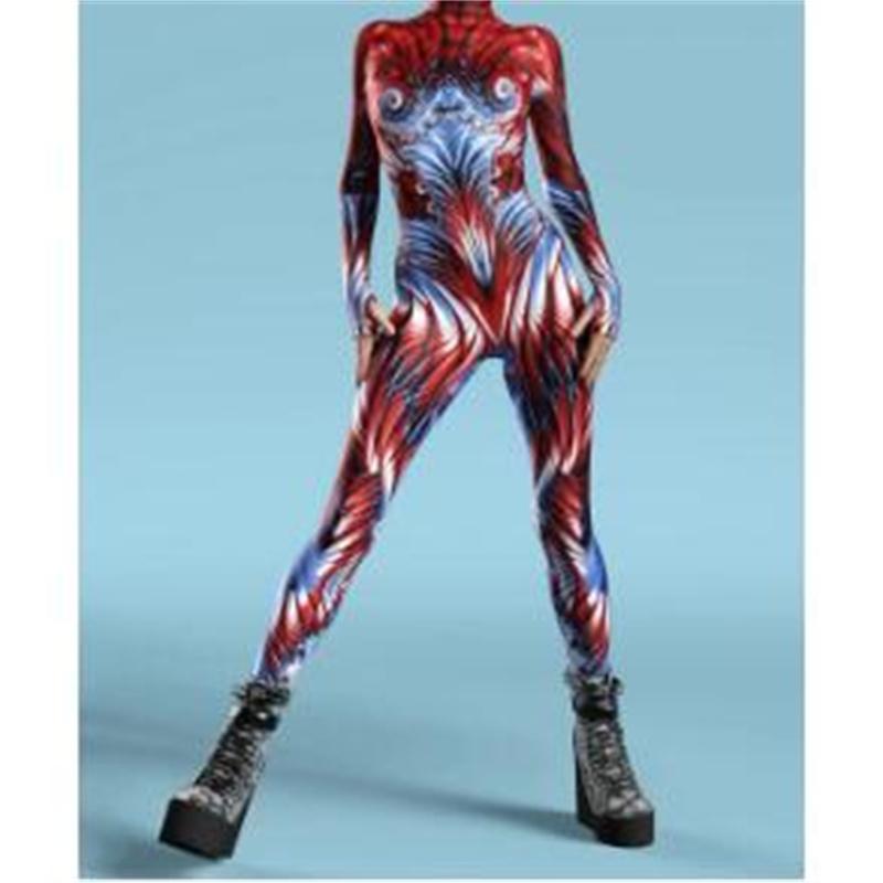 Dichte Farbpunkte 3D-Muster Damen Sexy Jumpsuit Erwachsenen Cosplay Kostüm Party Jumpsuits Karneval Bodysuit Monos Mujer
