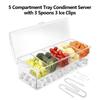 Chilled Condiment Server Reusable Clear Garnish Tray with 5 Removable Compartment Food Grade Safety Chilled Serving Container