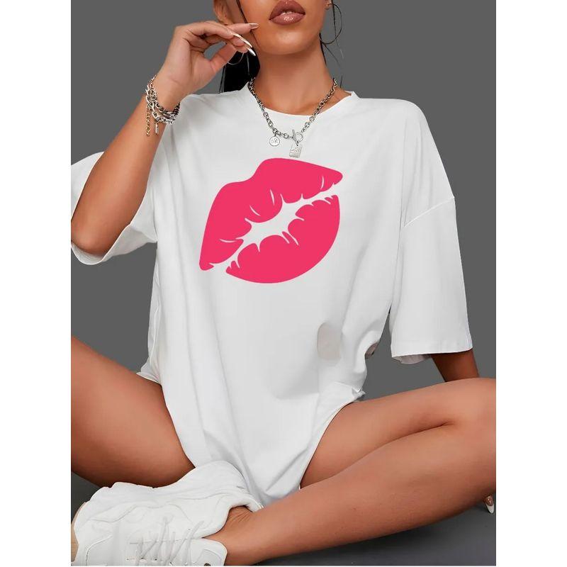 Western Style Fashion Casual Loose Round Neck Print Short Sleeve T-shirt Top Loose Printed T-shirt