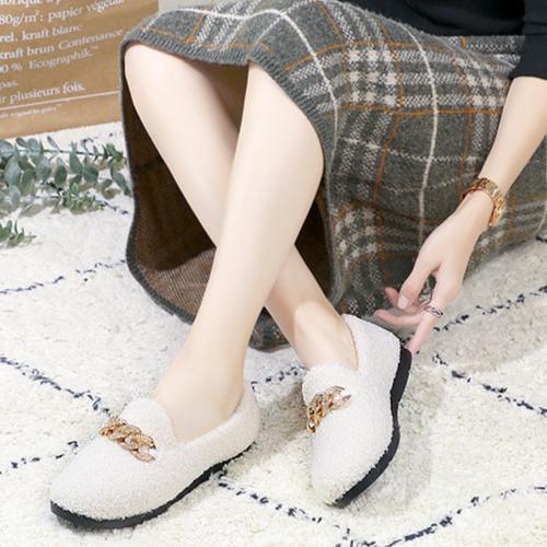 Hairy Shoes Women's Flat Bottomed Versatile Cotton Shoes Extra Velvet Shoes Autumn and Winter Warm Shoes