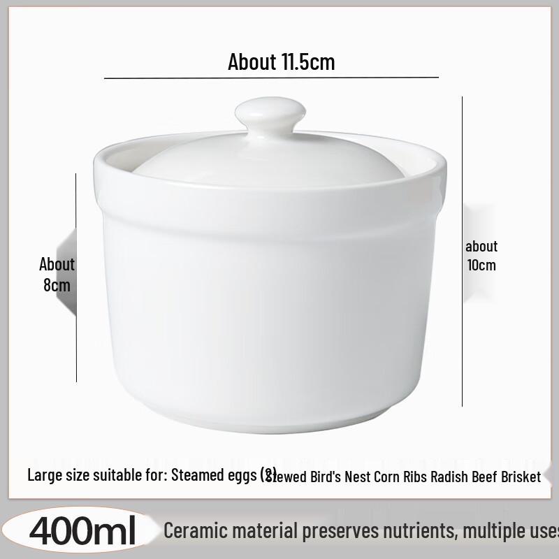 Zhaoran Pure White Ceramic Double-Boiler Stew Pot