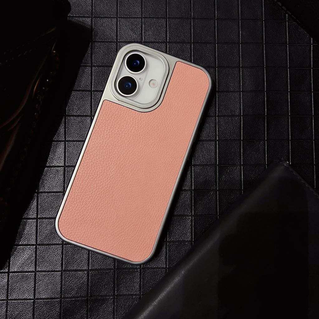 Premium Ltchi PU Leather Phone Case for iPhone 17 Air 16 15 14 Plus 13 Pro Max  Matte Plating Bumper Soft Business Cover
