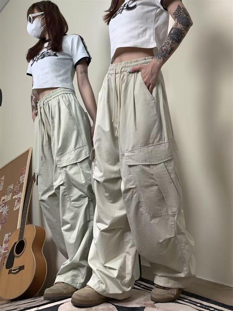 Korean Retro Style Loose Fit Wide Leg Work Pants