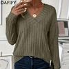 Women's Fashion Casual Spring Autumn Solid Color Print Long Sleeve V-Neck Blouses & Shirts