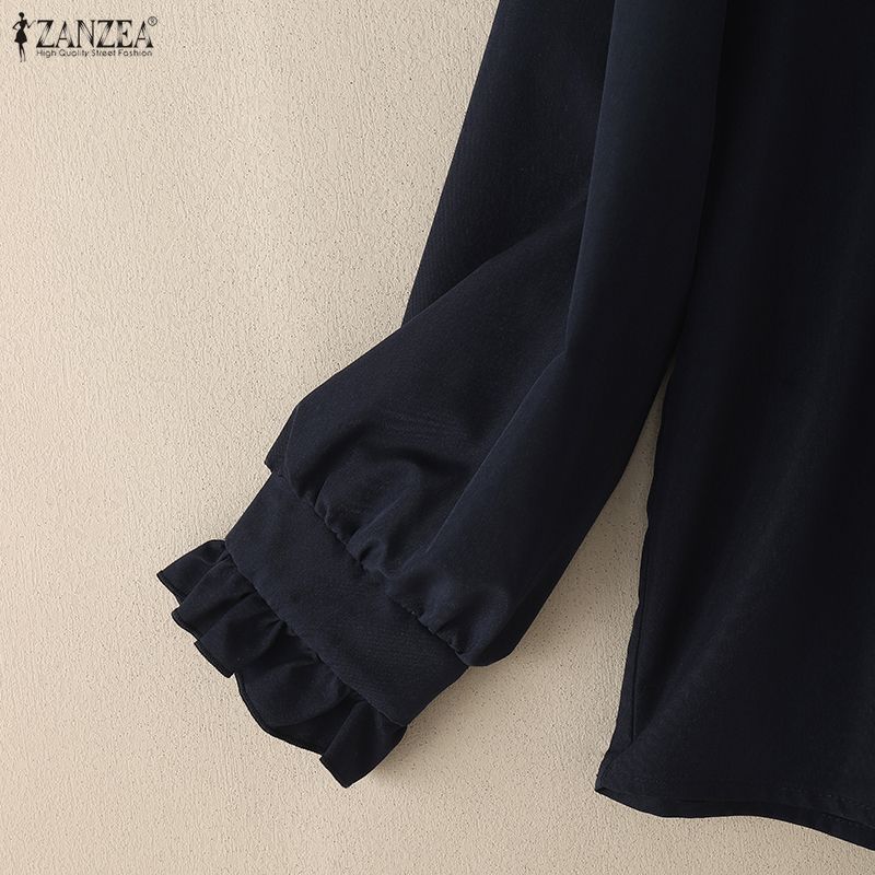 ZANZEA Damska bluzka z długim rękawem i stójką w jednolitym kolorze