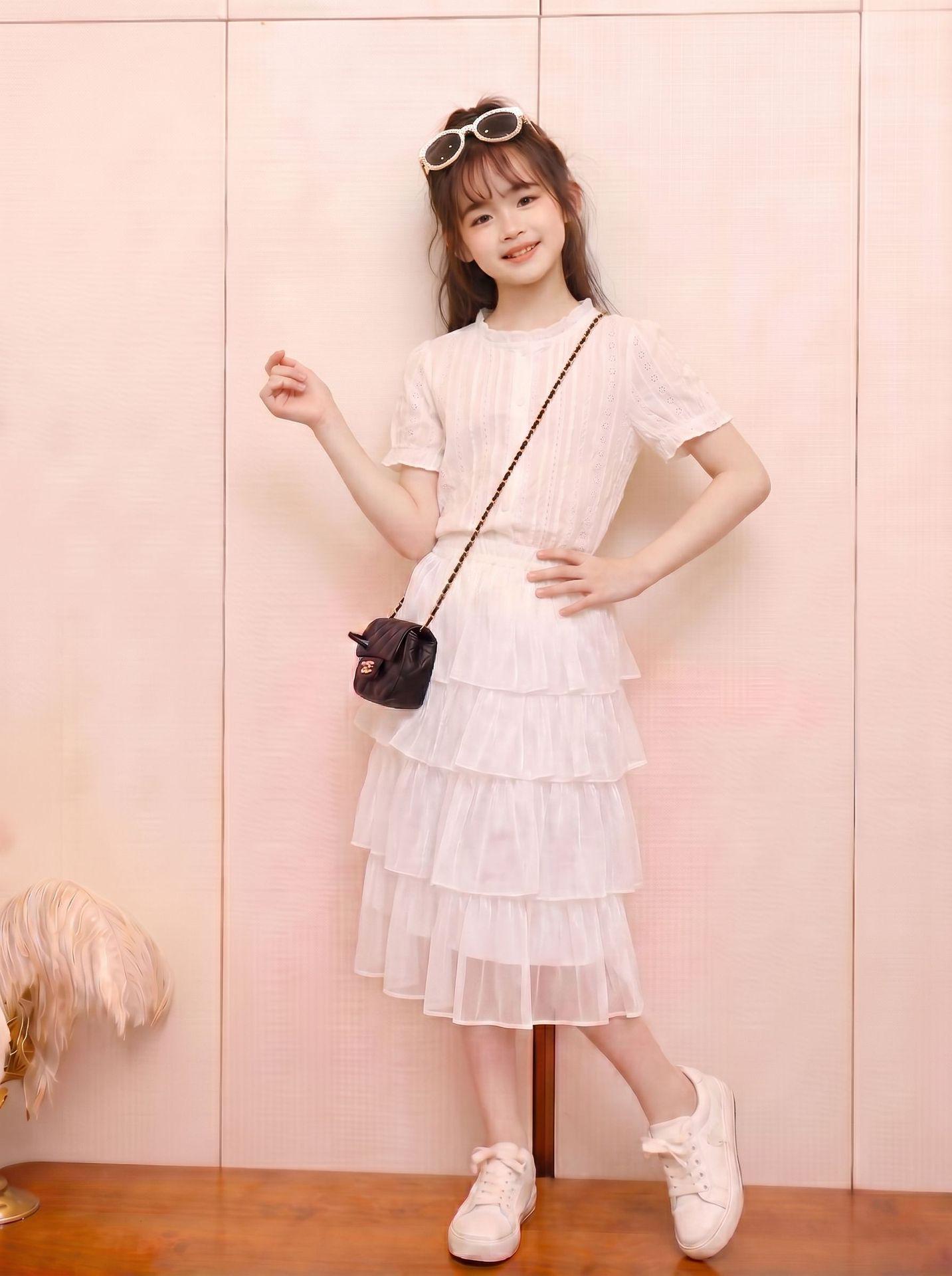 Girls  Summer Solid Mesh Mid-Length Skirt 170 cm белый