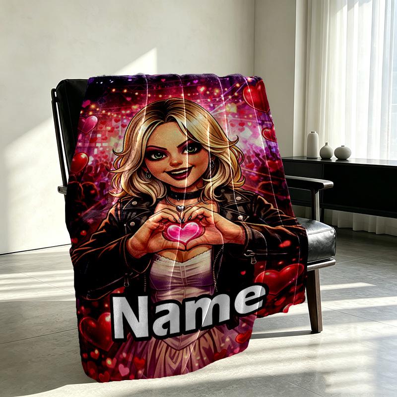 Custom Name Personalized Bride of Chucky Print Blanket, Home Decor, Bedroom, Sofa, Camping, Couch, Gifts for Birthday Christmas