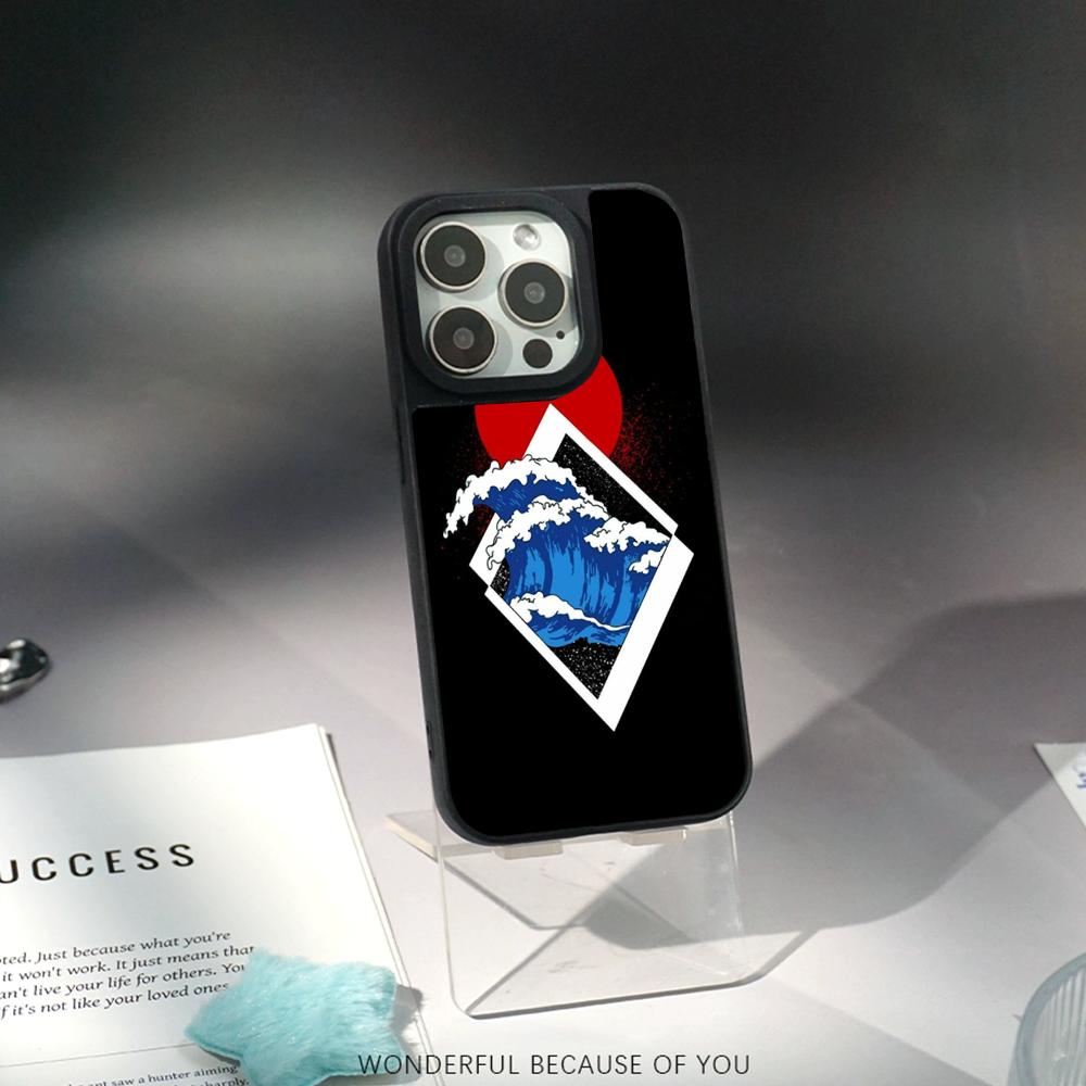 Japanese Art Text Fashion Love Design Phone Case for iPhone 17 16 E 15 14 13 12 Pro Max Sheepskin Silver-edged Protective Case