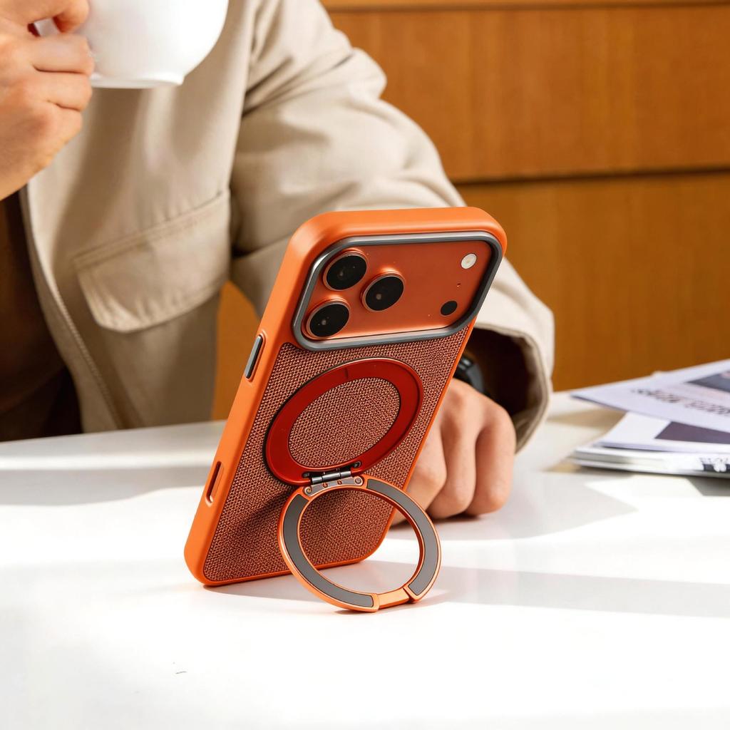 iPhone 17 Tech Fabric Magnetic Stand Case, Solid Color, 360° Rotating for Apple 16 Pro Max