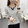 2025 Spring/Autumn Women's Slimming Striped V-Neck Long-Sleeve T-Shirt - Student Base Layer