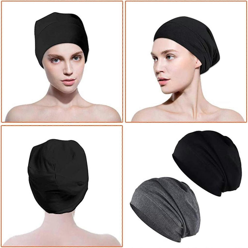 2er-Pack Satin-Schlafhaube, Seidengefütterte Haube für lockiges Haar, Chemo-Kappe, Atmungsaktive Nachtkappe für Männer/Frauen (Schwarzgrau)