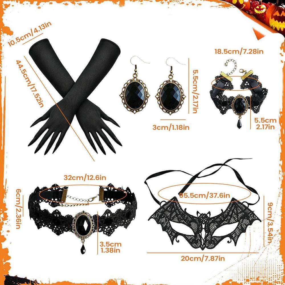1Pcs Halloween Costume Accessories Cosplay Choker Necklace with Long Gloves Lace Bat Masque with Bracelet and Earrings