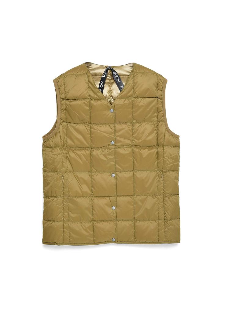TAION Down Button Inner Down Women's V-Neck Vest, TAION-001 (Navy, L)
