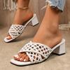 Women's Cross Strap High Heel Slippers Women Summer Peep Toe White Beach Sandals Woman Thick Heeled Outdoor Slide