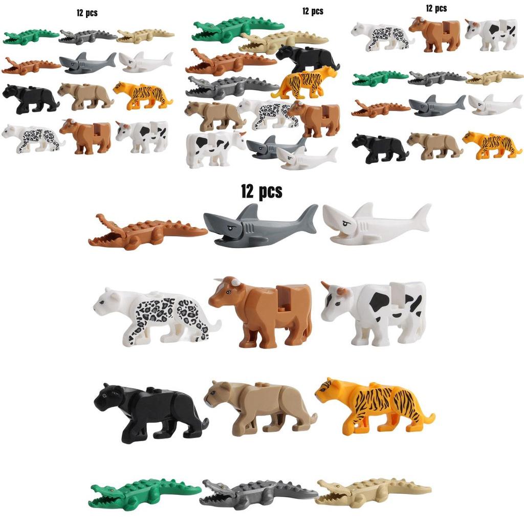 Mini Leopard Crocodile And Shark Animal Building Blocks Set 12 Pieces Of Educational Plastic Toys For Kids