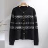 Women's Cashmere Retro Jacquard Cardigan: Loose Fit, Round Neck, Long Sleeve Sweater for Autumn/Winter.