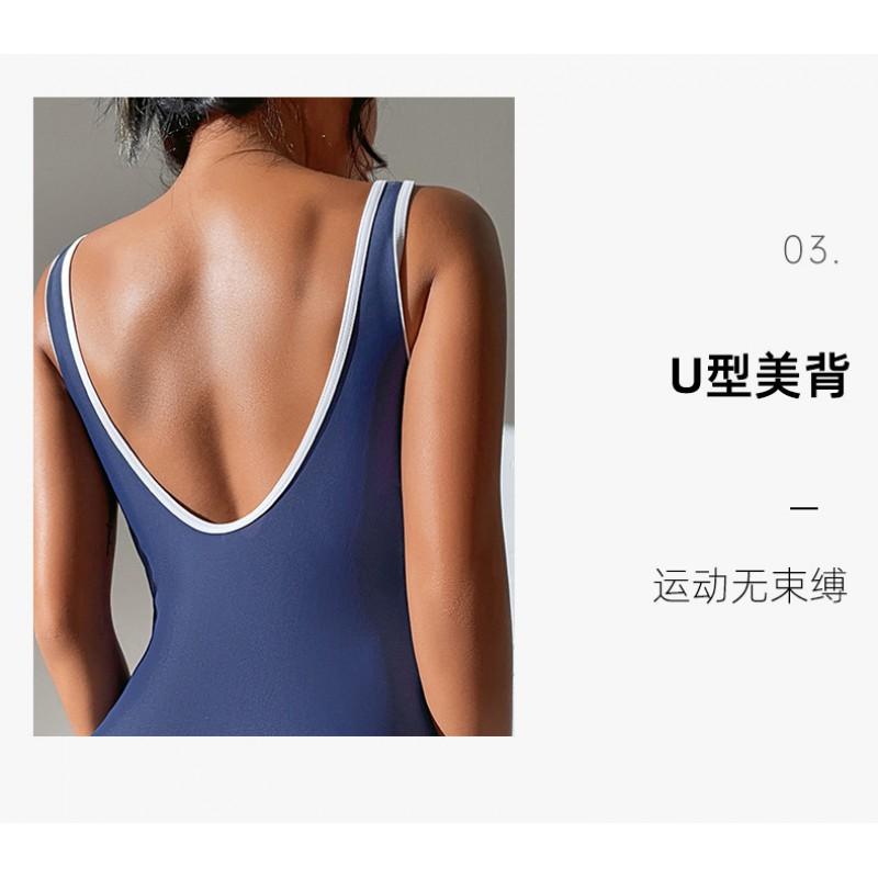 Womens V-Neck Solid Color One-Piece Swimsuit With U-Back Design Padded Bust No Underwire Nylon Fabric