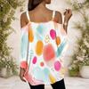 Women Plus Size Off Shoulder V Neck Short Sleeve Blue Black Abstract Print Loose Blouse