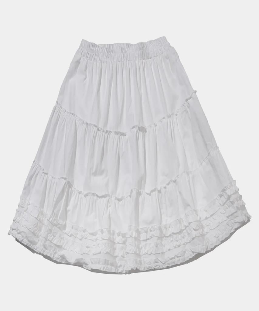 Place Studio Dual Frill Banding Flare Tiered Midi Skirt
