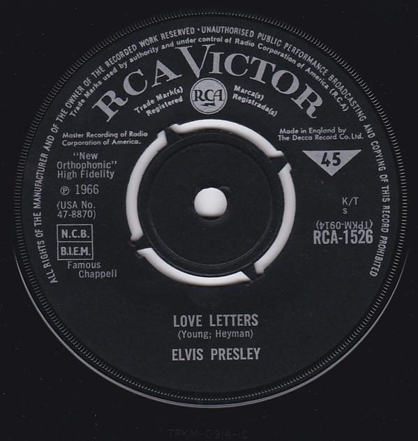 

7inch Record ELVIS PRESLEY Love Letters RCA1526 RCA Victor 1966 UK Rock Used