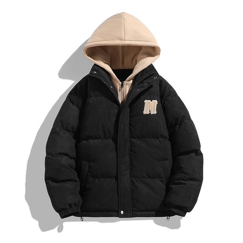 

Зима 2025 свободная и универсальная ветрозащитная и холодная одежда с хлопковой подкладкой из двух частей для мужчин и женщин с капюшоном однотонная парная es 3XL чёрный