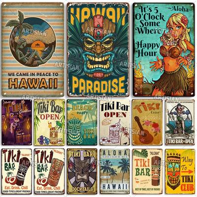 RetroTikiBarSign Retro Tiki Bar Kovový plechový znak - Vintage Havajská dekorativní deska, Nástěnná plaketa pro domov/garáž/kavárnu