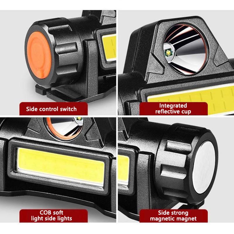 Dobíjecí Cob Led USB čelovka Silný magnetický výkonný světlomet Super jasná vodotěsná čelová svítilna pro venkovní rybaření