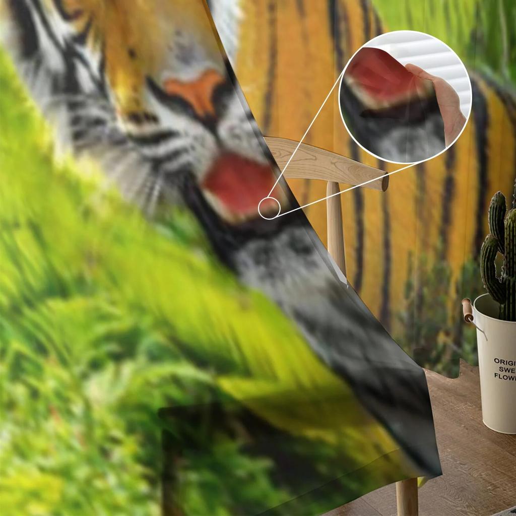 Transparente Fenstervorhänge mit Tiger im Regenwald für Wohnzimmer, Schlafzimmer, moderne Voile-Tüll-Vorhänge, Stoffvorhänge für die Küche