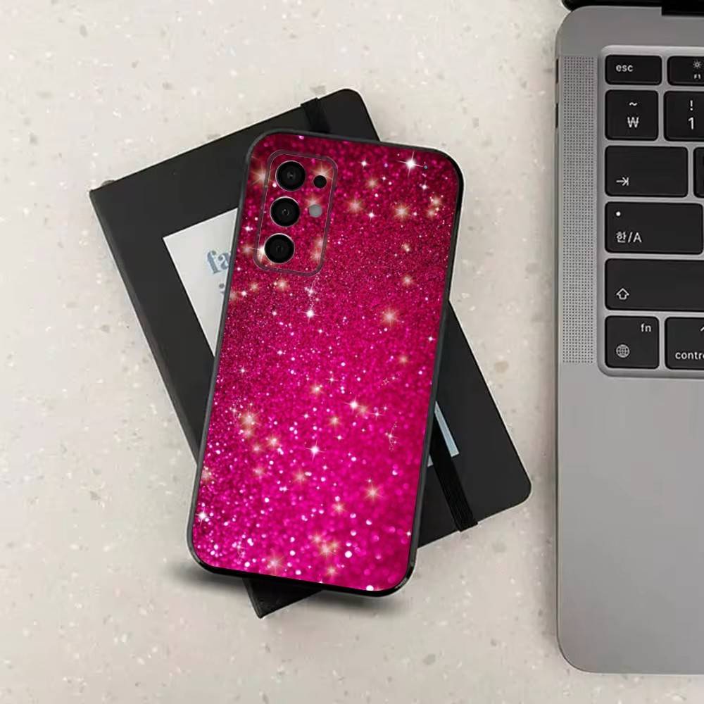 Dazzling Pink Glitter For Samsung Galaxy A73,J7,22,Note,72,41,31,8,9,52,71,53,32,Soft Black Silicone Cover Case