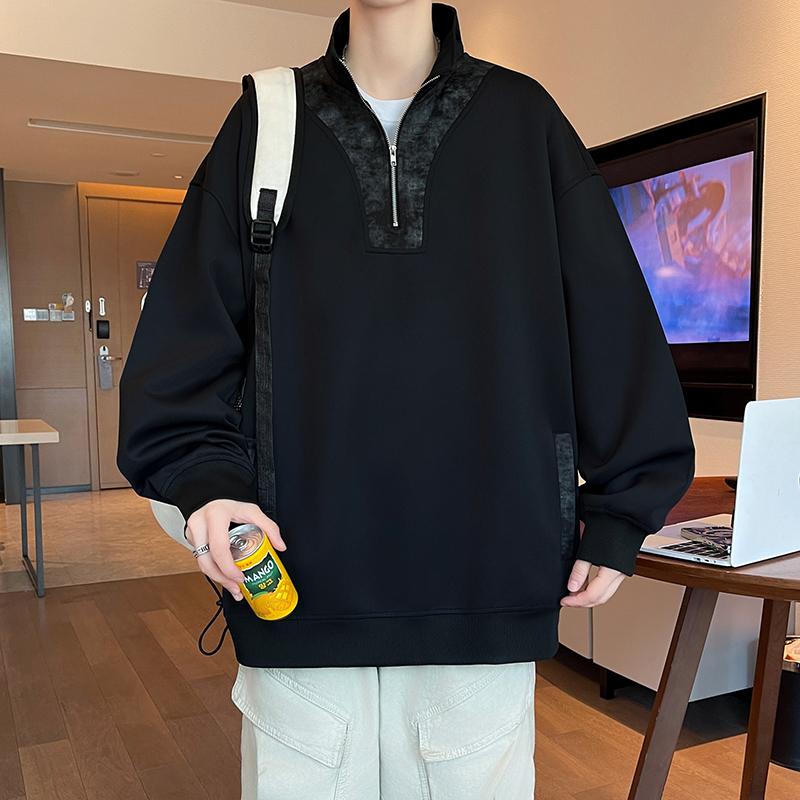 Men's Sweatshirt Casual Versatile Pullover Stand Collar Long-sleeved POLO Shirt for