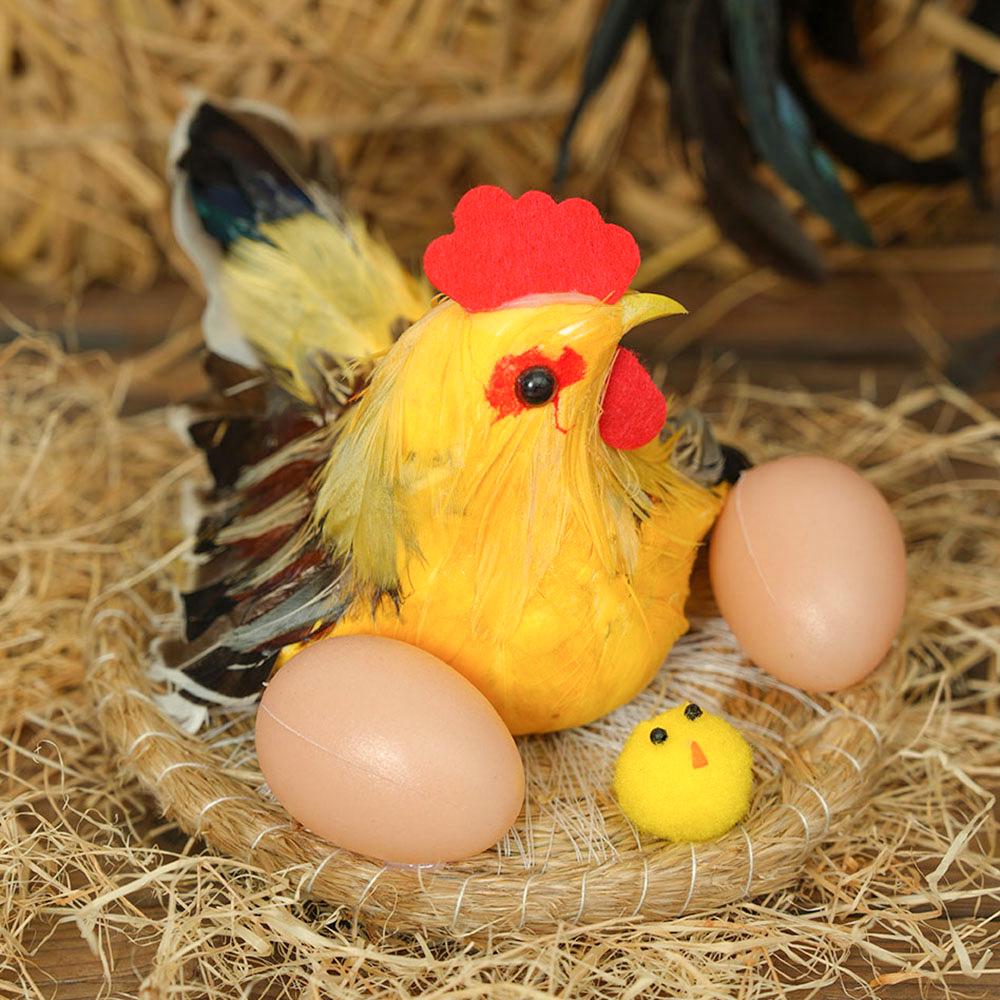 Porcelain Hen and Rooster Feather Ornament for Display and Photography Prop