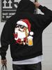 Oversized Rock 'n' Roll Beer Santa Hooded Sweatshirt - Streetwear Hoodie with Beer Mug & Suitable for Autumn Winter Warmth, Plus S